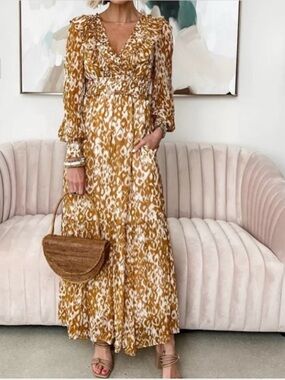 Nwot Anthropologie Odetta Ruffled V-Neck Dress spring maxi $200 summer party